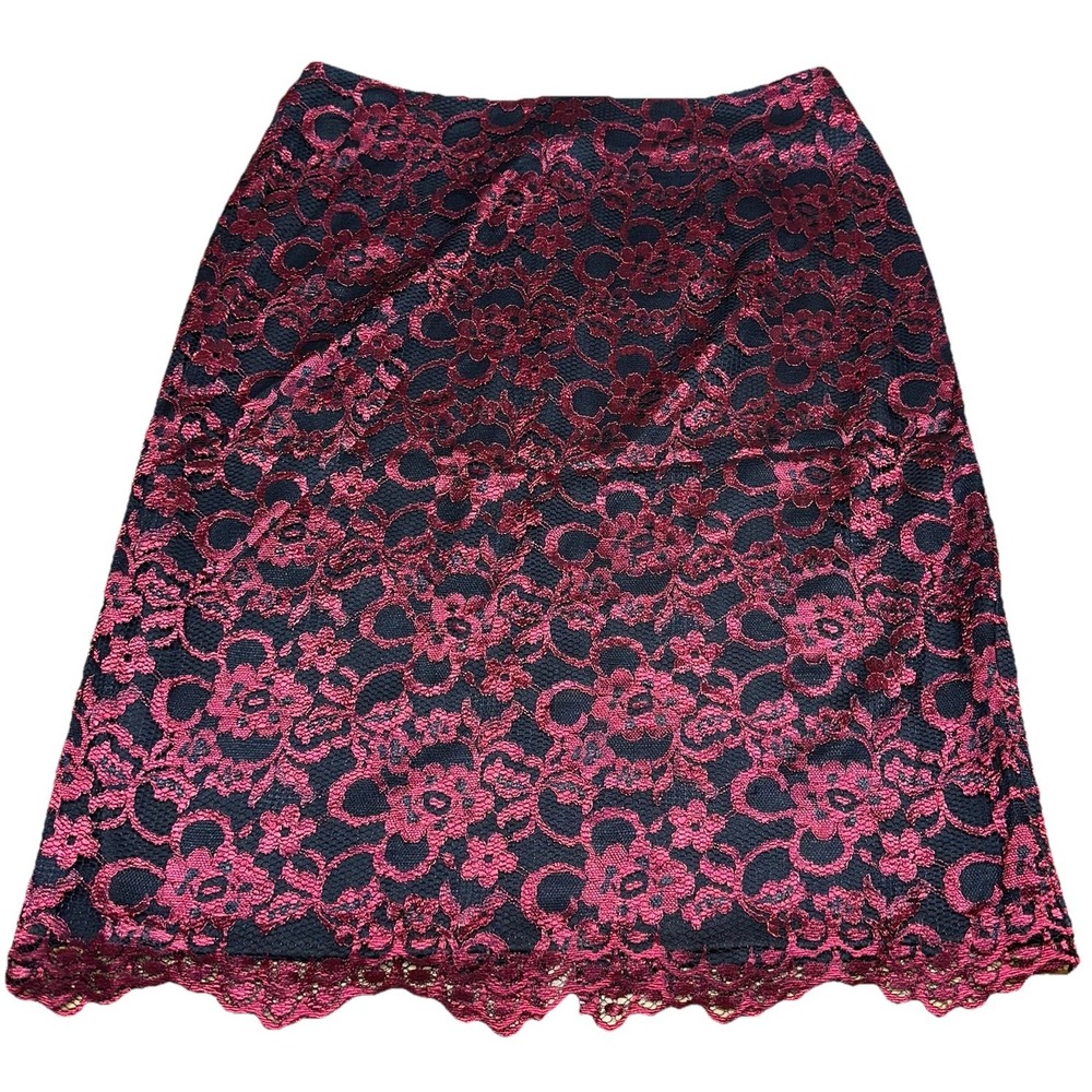 Vintage Bentley Arbuckle Black & Burgundy Satin Lace Skirt Whimsigoth‎ Women's 6